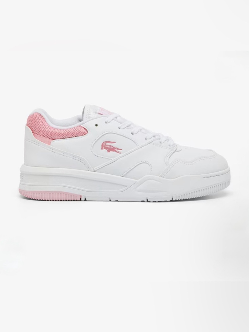 Lacoste Women's White Leather Sneakers with Pink Accents
